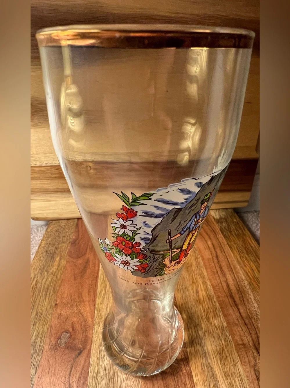 Vintage 1990 German Souvenir Wheat Beer Glass Gold Rim